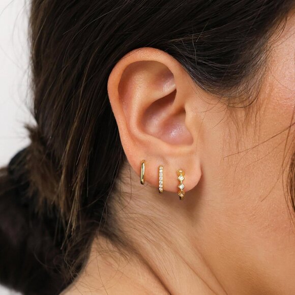 3 Pairs Gold Hoop Earrings Set: Dainty Stud Earrings Trendy Small 14K Gold Plate - Picture 8 of 9